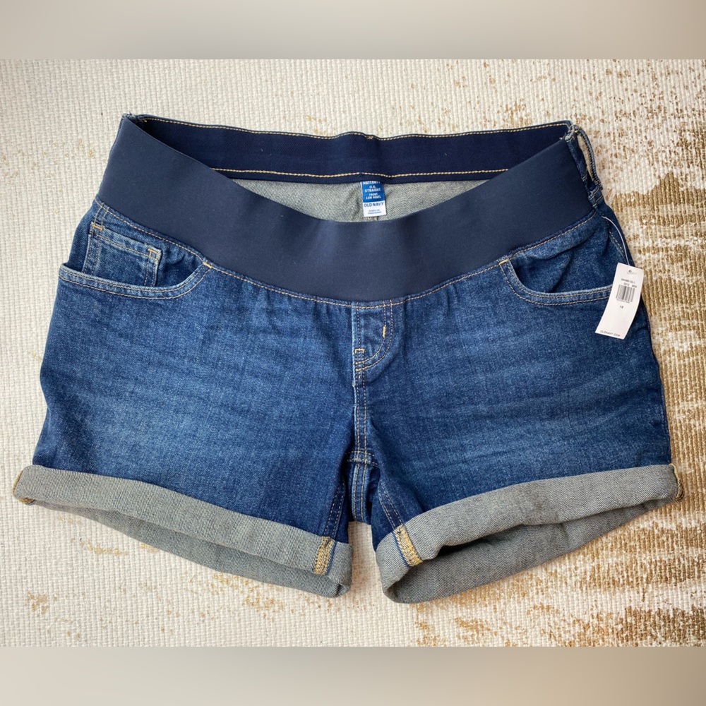 OLD NAVY MATERNITY OG Straight Low Panel Denim Blue Jean Shorts NWT | Size 10